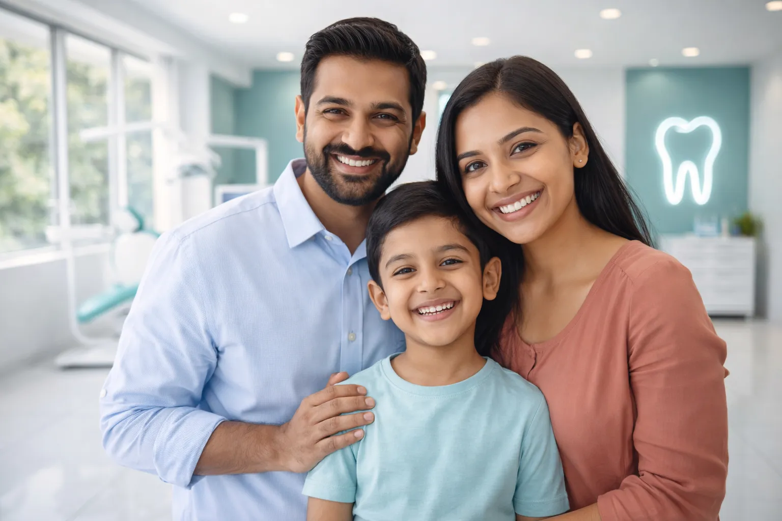 Happy family after dental visit at Tooth District